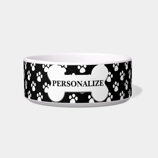 Personalized Black and White Paw Pattern  Bowl (Front)