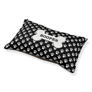 Personalized Black and White Paw Pattern Pet Bed