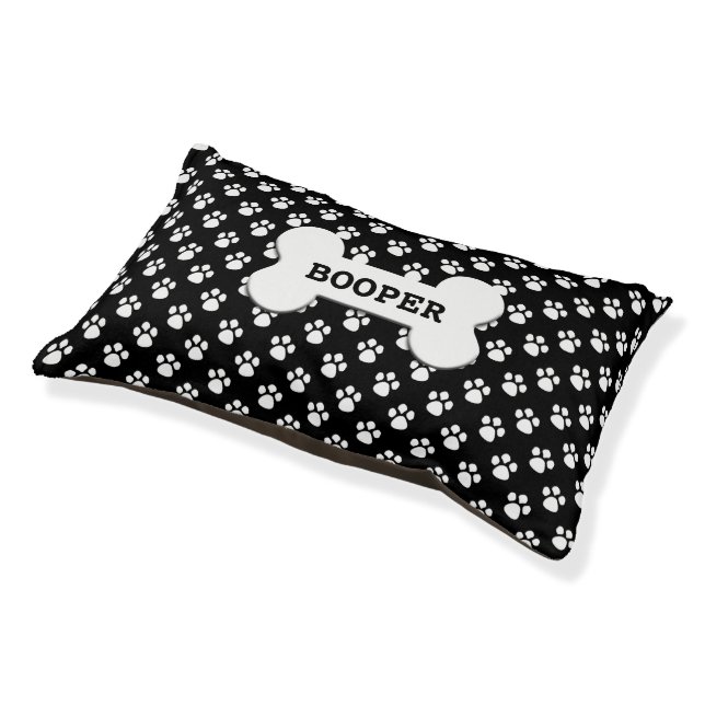 Personalized Black and White Paw Pattern  Pet Bed (Angled)