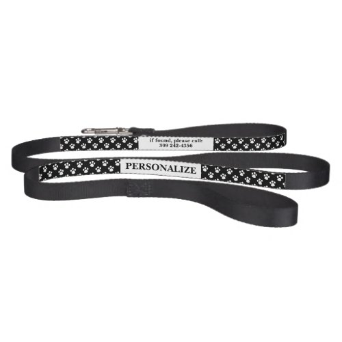 Personalized Black and White Paw Pattern Pet Leash