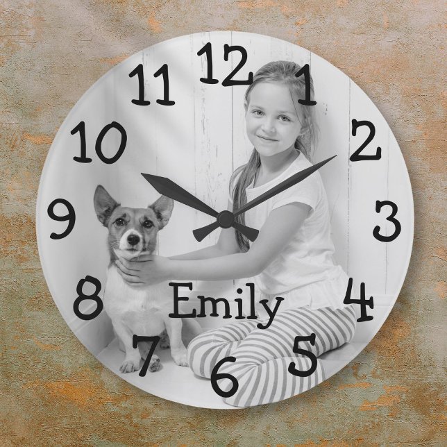 Personalized Black and White Photo Name Large Clock (Personalized Black and White Photo Name Large Clock)