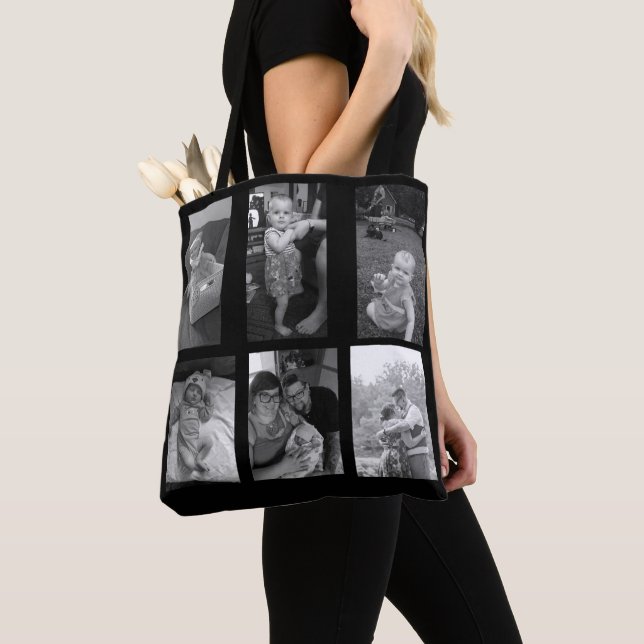 Personalized Black and White Photo Tote Bag (Close Up)
