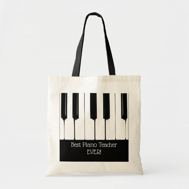 Personalized Black and White Piano Keys Tote Bag (Front)