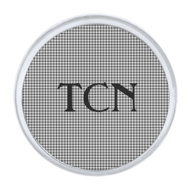 Personalized Black and White Plaid Men's Silver Finish Lapel Pin (Front)