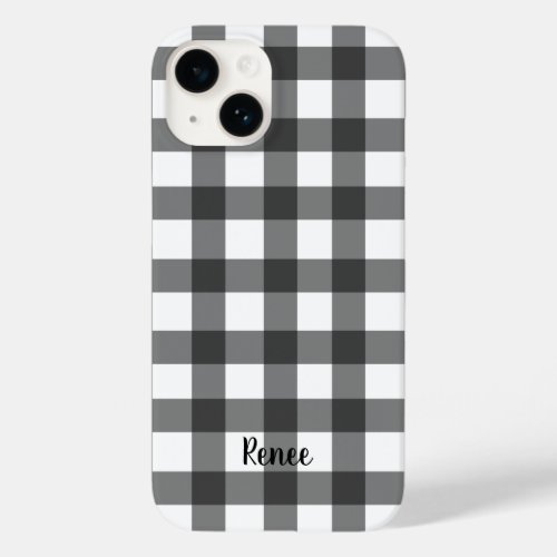 Personalized black and white plaid phone case