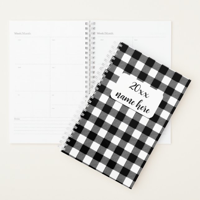 Personalized Black and White Plaid Planner (Display)