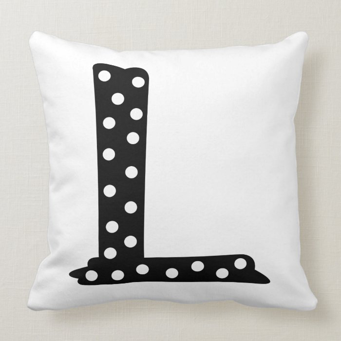 Personalized Black and White Polka Dot Letter L Throw Pillows