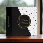 Personalized Black and White Polka Dots 3 Ring Binder<br><div class="desc">Pretty and feminine, this stylish design features a black angled color block design over a trendy black and white polka dots pattern. A geometric double framed inset on the front of the binder has a text template to personalize with your name or any other desired text on both the front...</div>
