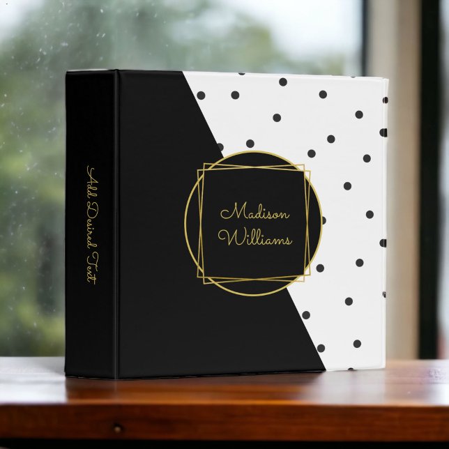 Personalized Black and White Polka Dots 3 Ring Binder (For back to school, work, or home office, an attractive 3-ring-binder to personalize as you wish.)