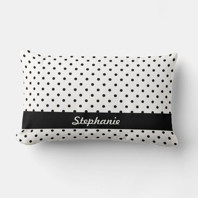Personalized Black and White Polka Dots Lumbar Pillow (Front)