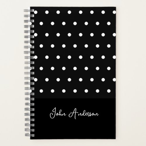 Personalized Black and White Polka Dots  Notebook