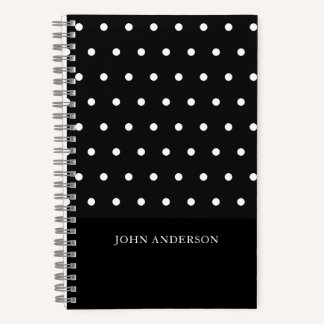 Personalized Black and White Polka Dots Notebook