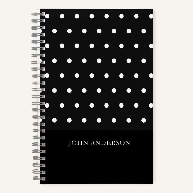 Personalized Black and White Polka Dots  Notebook (Front)