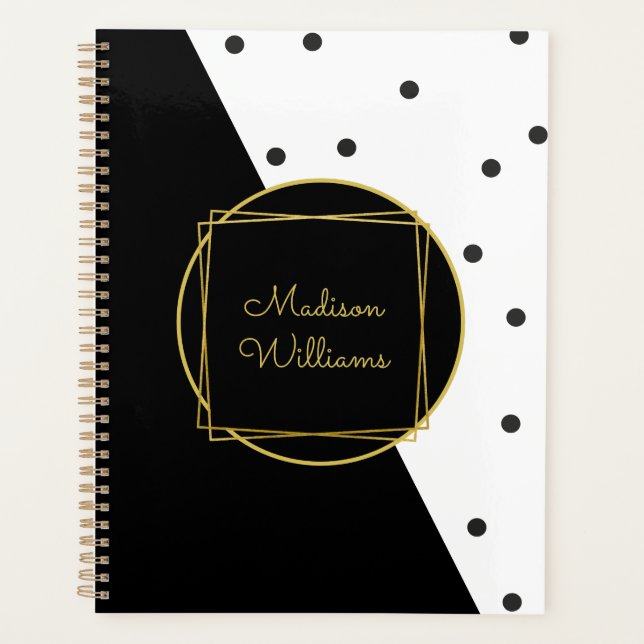 Personalized Black and White Polka Dots Planner (Front)