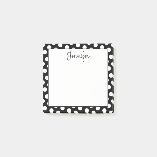 Personalized Black and White Polka Dots Post-it Notes (Front)