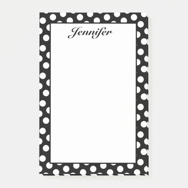 Personalized Black and White Polka Dots Post-it Notes (Front)