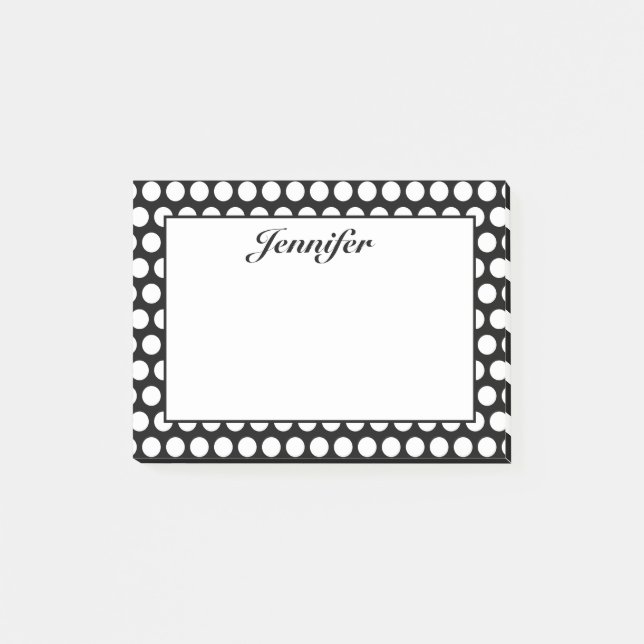 Personalized Black and White Polka Dots Post-it Notes (Front)