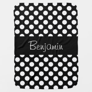 Personalized Black and White Polkadot Baby Blanket