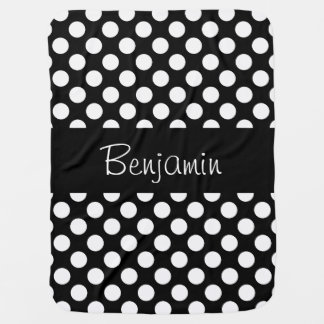 Personalized Black and White Polkadot Baby Blanket