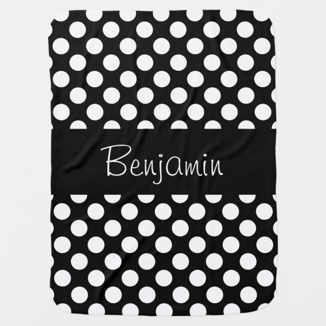 Personalized Black and White Polkadot Baby Blanket (Front)