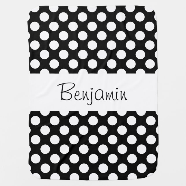 Personalized Black and White Polkadot Baby Blanket (Front)
