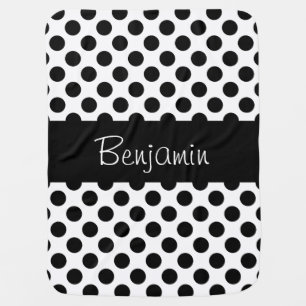Personalized Black and White Polkadot Baby Blanket