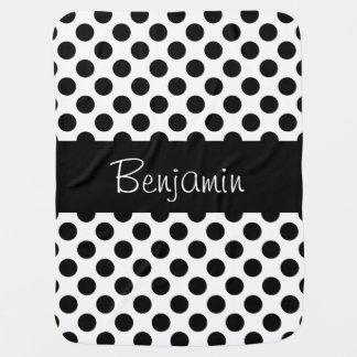 Personalized Black and White Polkadot Baby Blanket