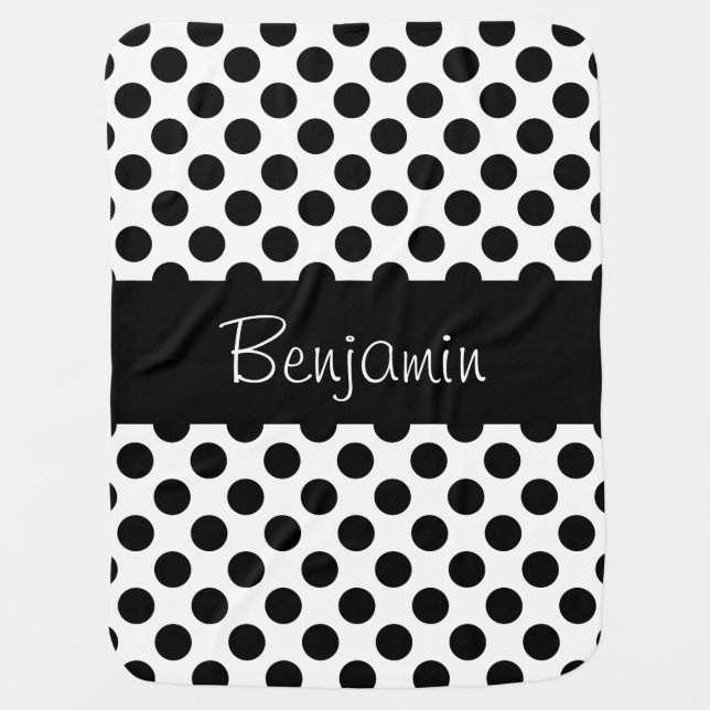 Personalized Black and White Polkadot Baby Blanket (Front)
