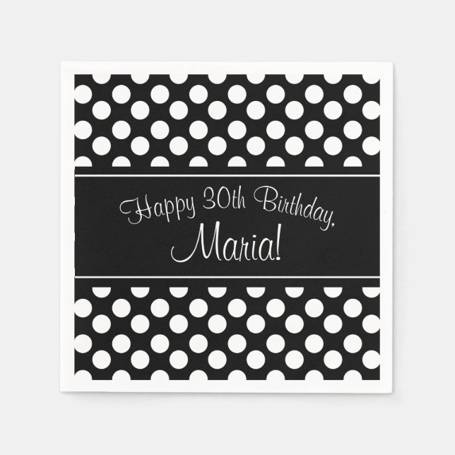 Personalized Black and White PolkaDot Paper Napkin (Front)