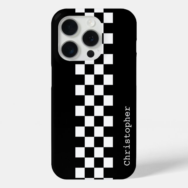 Personalized Black and White Racing Checks Case-Mate iPhone Case (Back)