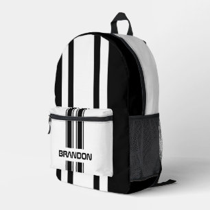 Personalized Black And White Racing Stripe Travel Printed Backpack