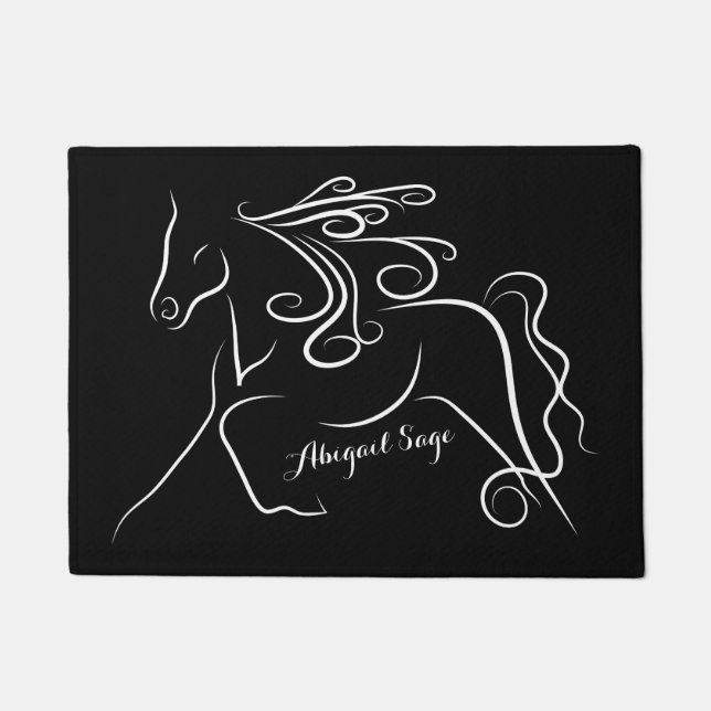 Personalized Black and White Silhouette Horse Doormat (Front)