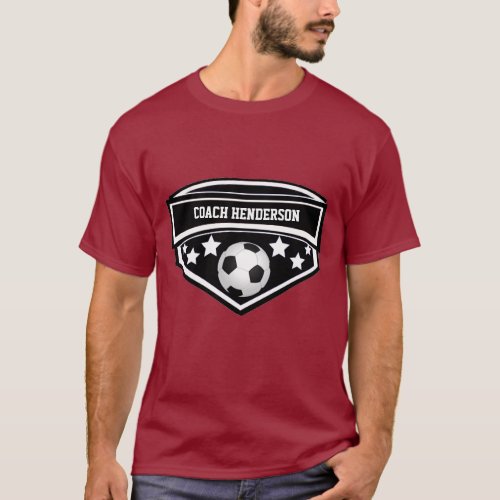 Personalized Black and White Soccer coach T_Shirt