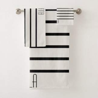 Personalized Black And White Striped Bath Towel Set