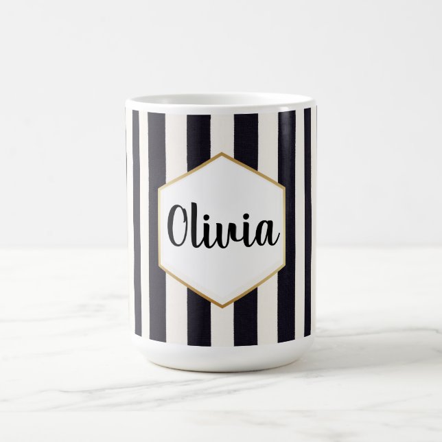 Personalized Black and White Striped Coffee Mug (Center)
