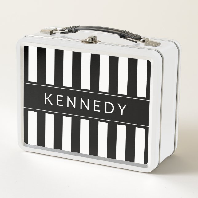 Personalized Black and White Striped Lunchbox (Front)