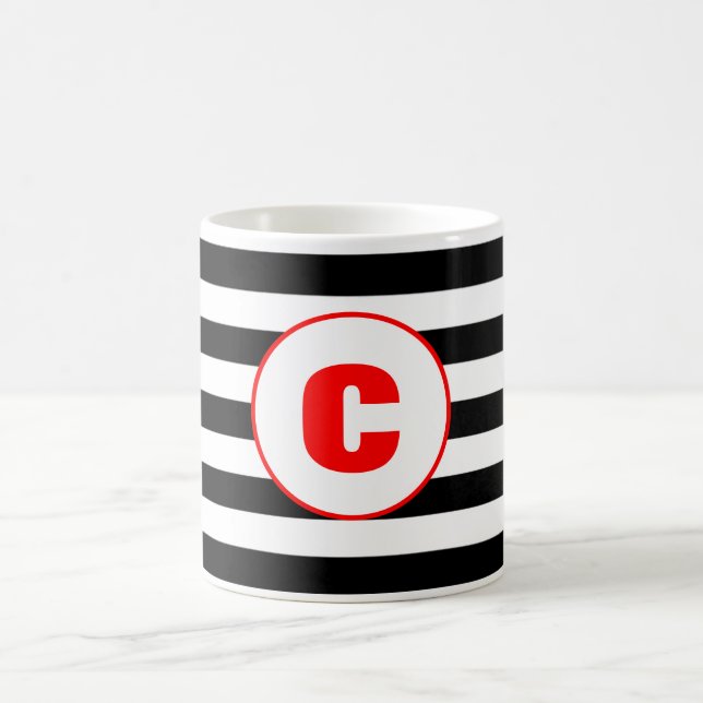 Personalized Black And White Striped Monogram Mug (Center)