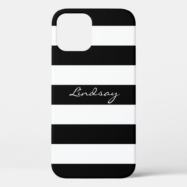 Personalized Black and White Striped Phone Case (Back)