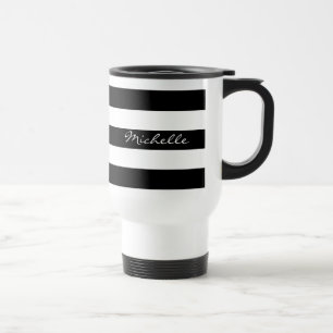 Personalized Black and White Striped Travel Mug