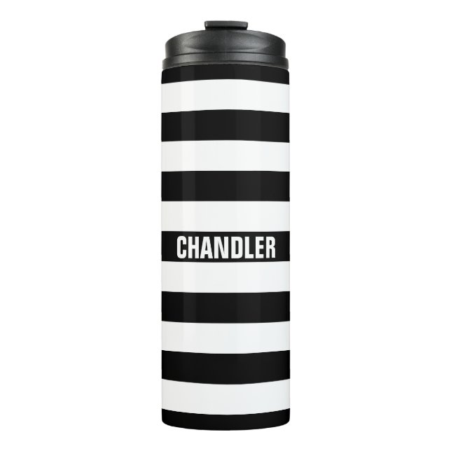Personalized Black and White Striped Tumbler (Front)