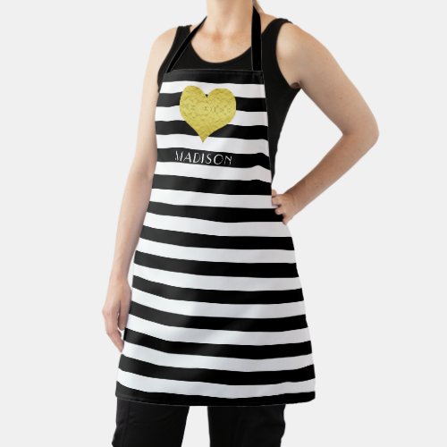 Personalized Black And White Stripes Apron