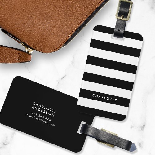 Personalized Black and White Stripes Luggage Tag