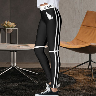 Personalized Black And White Stripes Pet Cat Mom Leggings