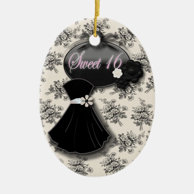 Personalized Black and White Sweet 16 Ornament (Front)