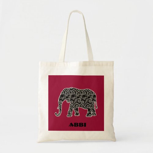 Personalized Black and White Swirl Elephant Tote Bag