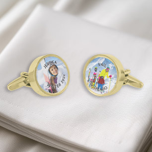 Personalized Black and White Text Family Photo Cufflinks