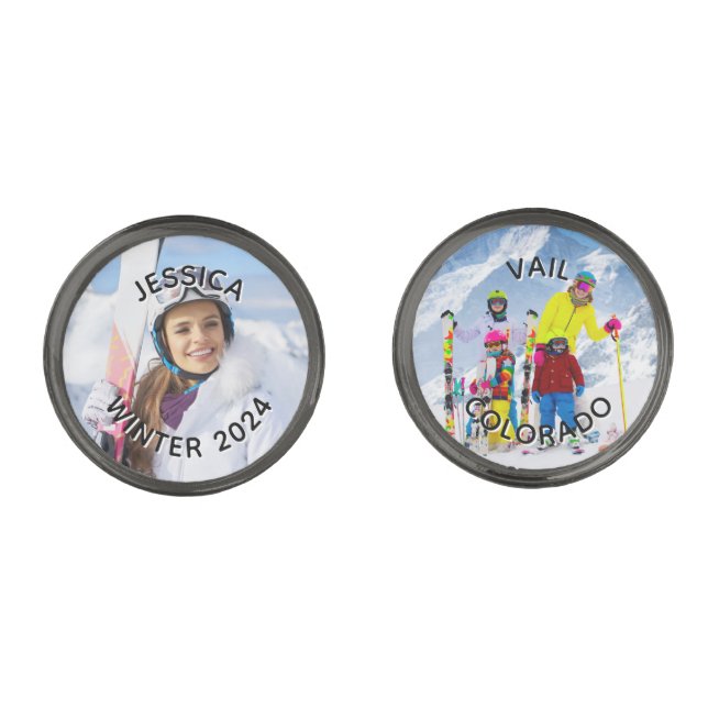 Personalized Black and White Text Family Photo Cufflinks (Front)