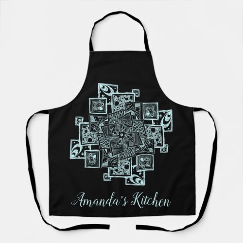 Personalized Black and white textured line tangle Apron