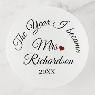 Personalized Black and White The Year I became Mrs Trinket Tray