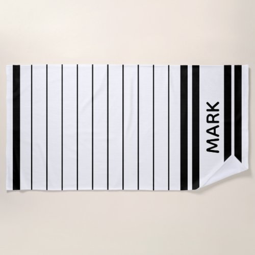 Personalized Black And White Thin Striped Beach Towel